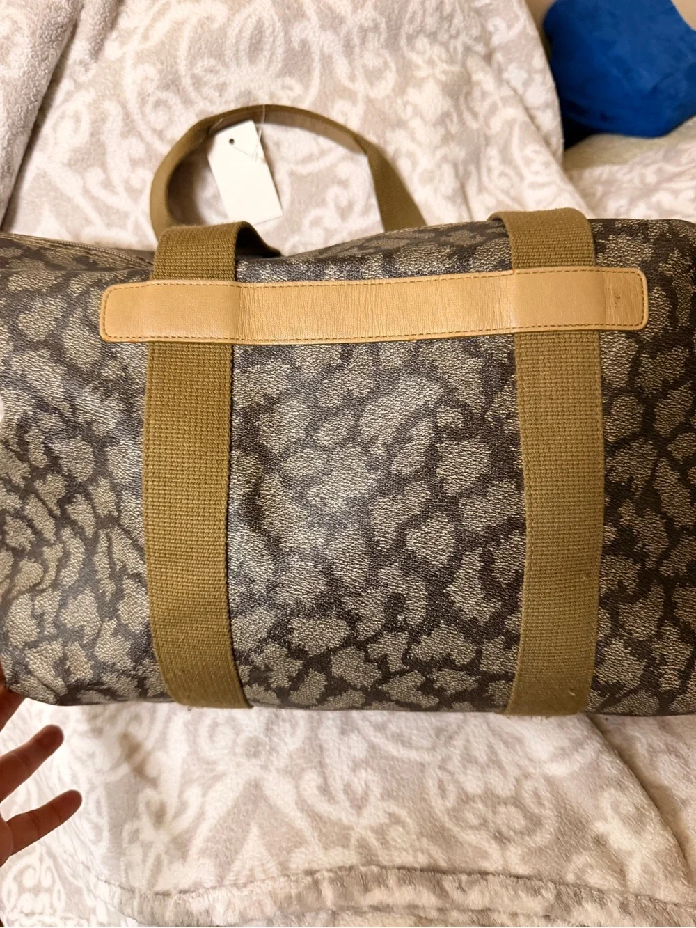 YSL Brown/Tan Logo Duffle Bag Large Zip Closure Silver Hardware | with COA
